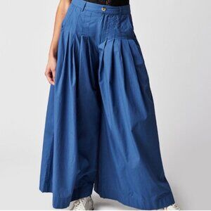 Free People Cassia Pleated Wide LegContemporary Blue Trousers Sz 4